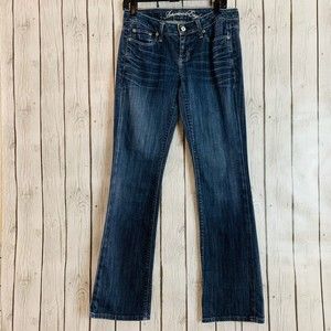 Womens AEO American Eagle Bootcut Whiskered Denim Medium Wash Blue Jeans Size 4